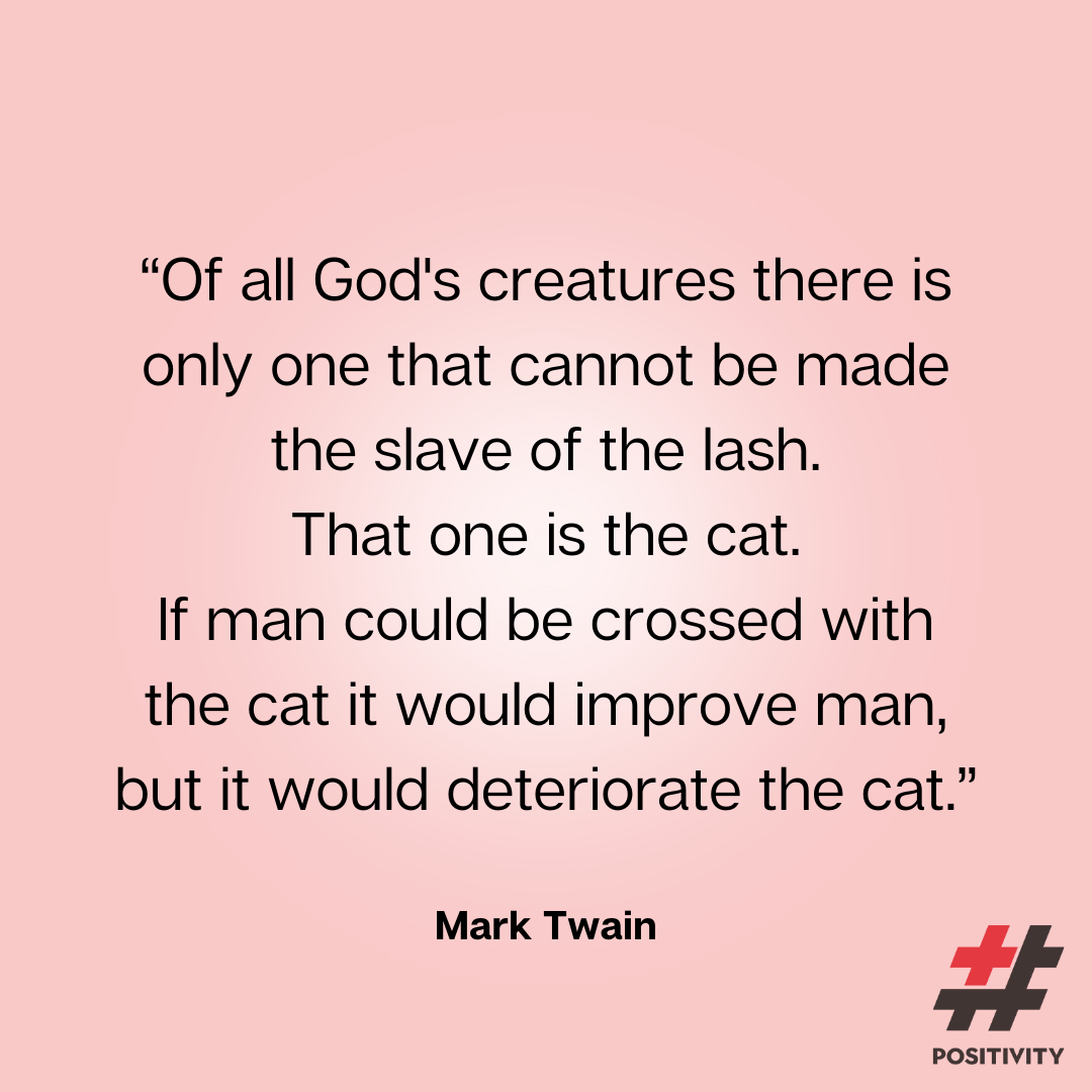 “Of all God's creatures there is only one that cannot be made the slave of the lash. That one is the cat. If man could be crossed with the cat it would improve man, but it would deteriorate the cat.” -- Mark Twain (Notebook, 1894)