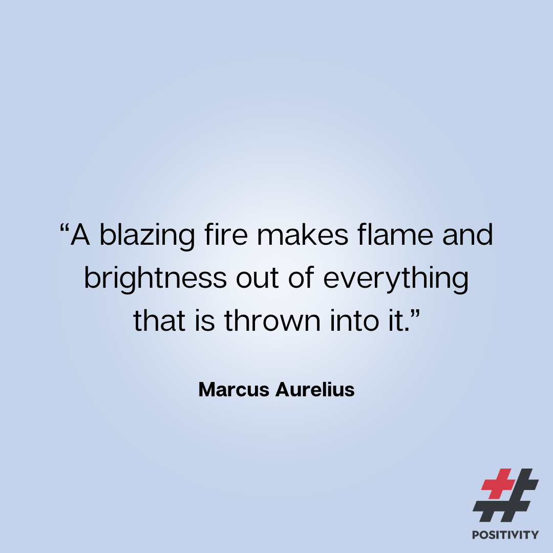 “A blazing fire makes flame and brightness out of everything that is thrown into it.” -- Marcus Aurelius