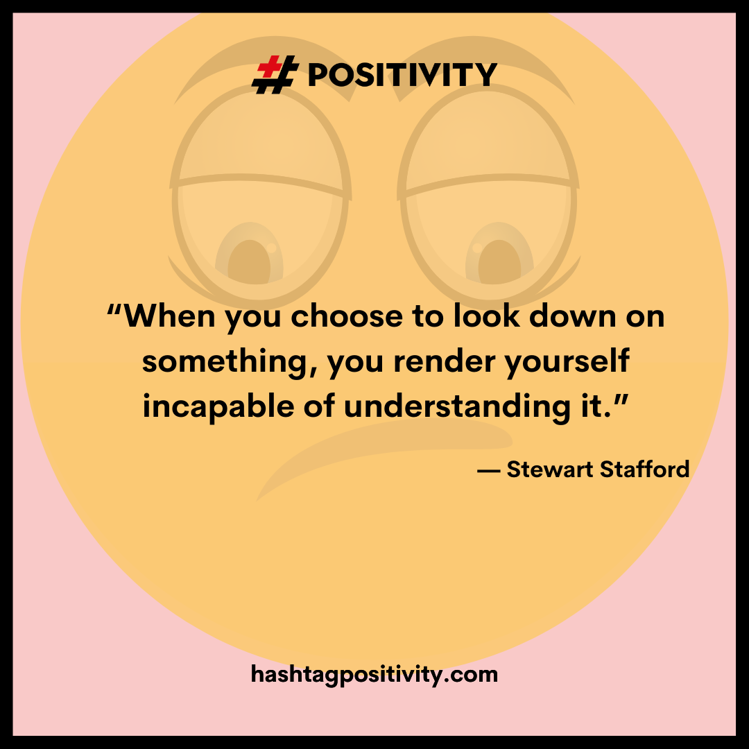 “When you choose to look down on something, you render yourself incapable of understanding it.” -- Stewart Stafford 