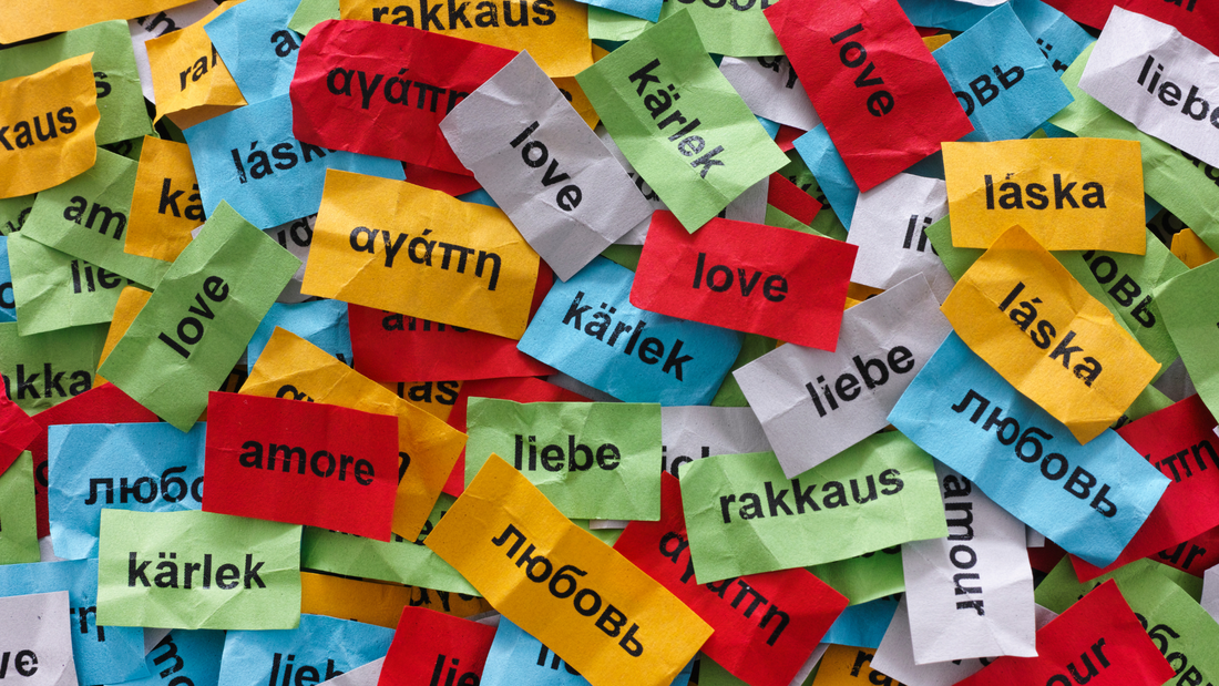 Various colorful pieces of paper, with the words 