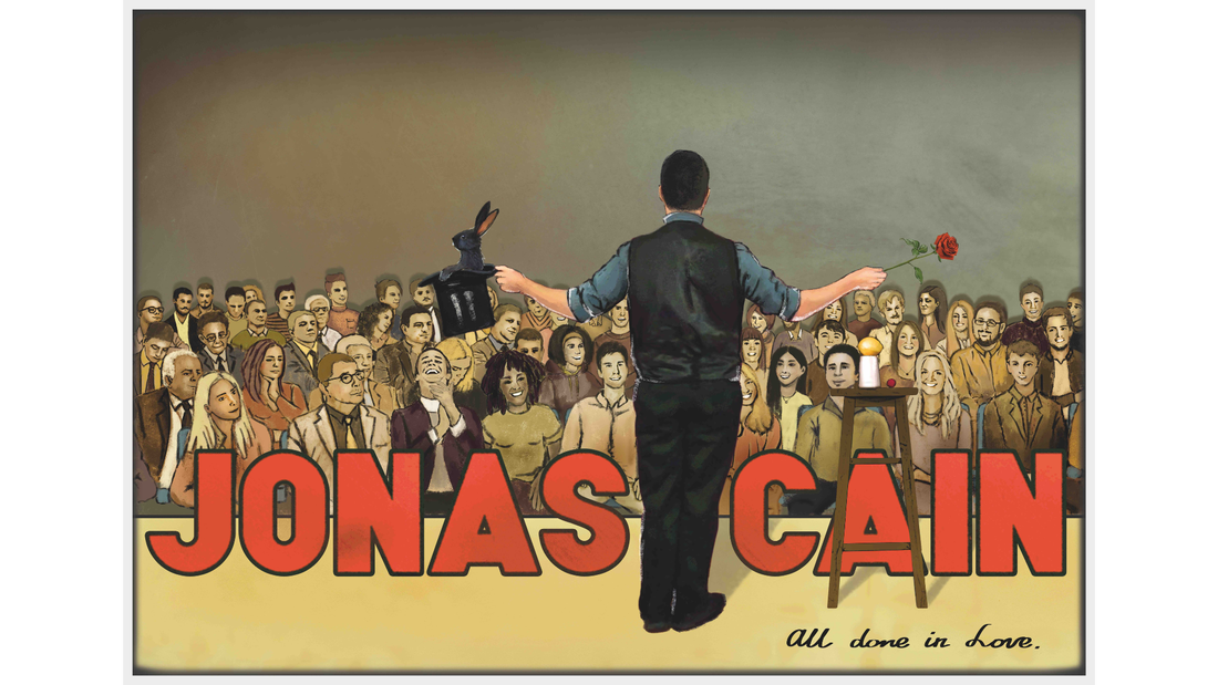 A painting by Torrie Gorbylyova, featuring the back of Jonas Cain with the audience's smiles.